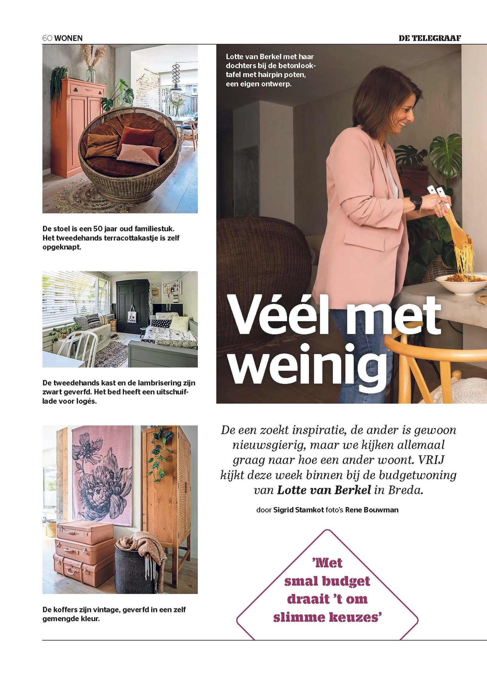DE TELEGRAAF, 2 MEI 2020, KIJKT BINNEN IN HET HUIS VAN LOTTE VAN BERKEL VAN @LOTSOFSTYLE MET VEEL LAB COLOURS EN LAB PAINT