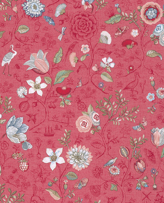EIJFFINGER Pip Studio IV 375004 - Afbeelding 1 - Multi, Rood, Rood, Landelijk, Romantisch, Pip Studio, Dieren, Vogels, Bloemen