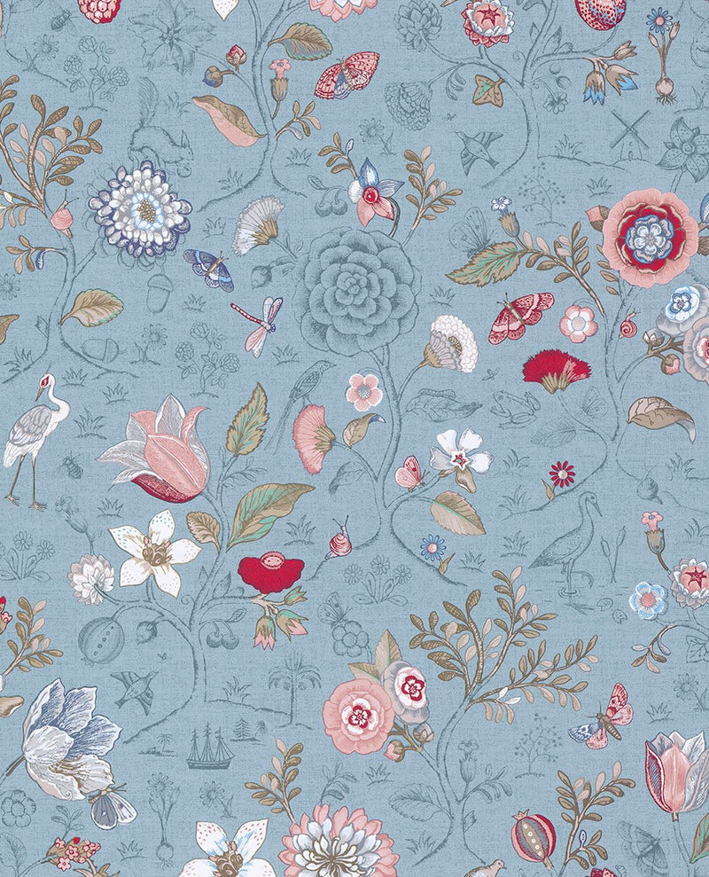 EIJFFINGER Pip Studio IV 375005 - Afbeelding 1 - Multi, Blauw, Landelijk, Romantisch, Pip Studio, Dieren, Vogels, Bloemen