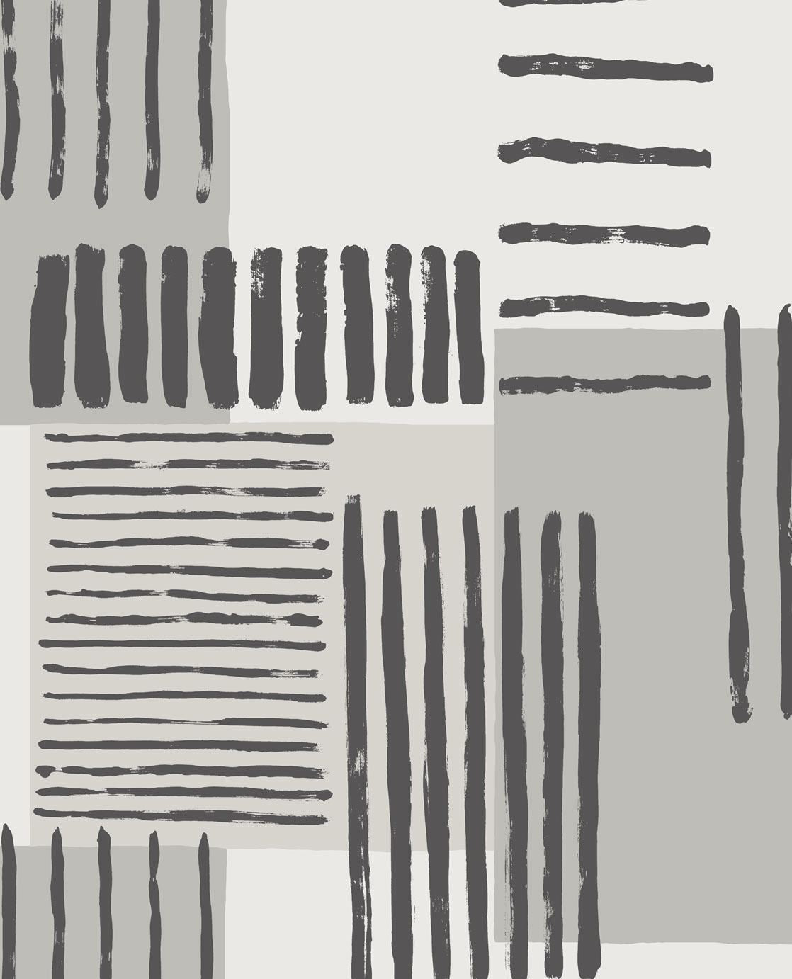 EIJFFINGER Stripes+ 377132 - Afbeelding 1 - Naturel, Zwart / Grijs, Retro, Vintage, Strepen