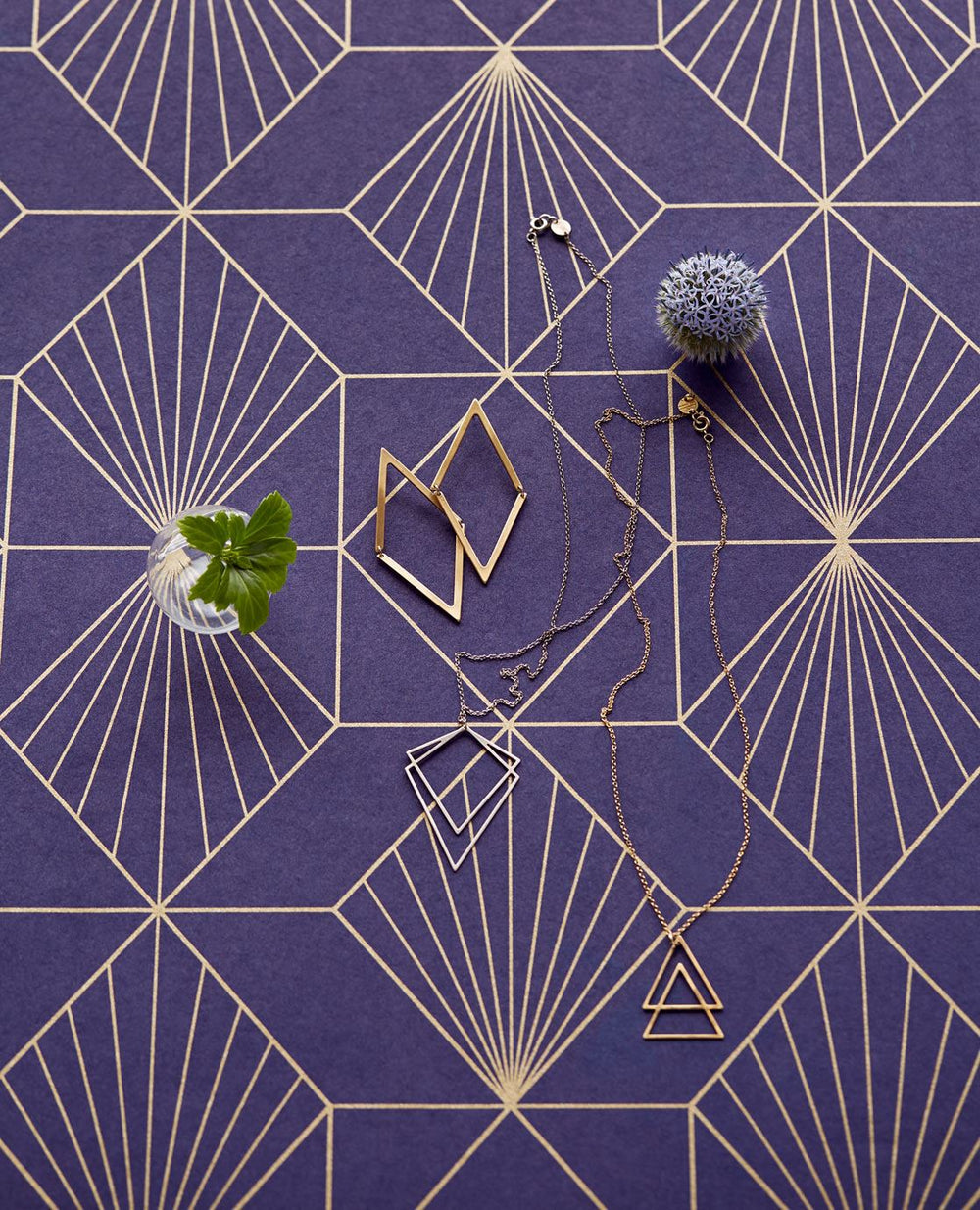 EIJFFINGER Geonature 366072 - Afbeelding 2 - Blauw, Goud, Retro, Vintage, Ruiten, Grafisch, Geometrisch