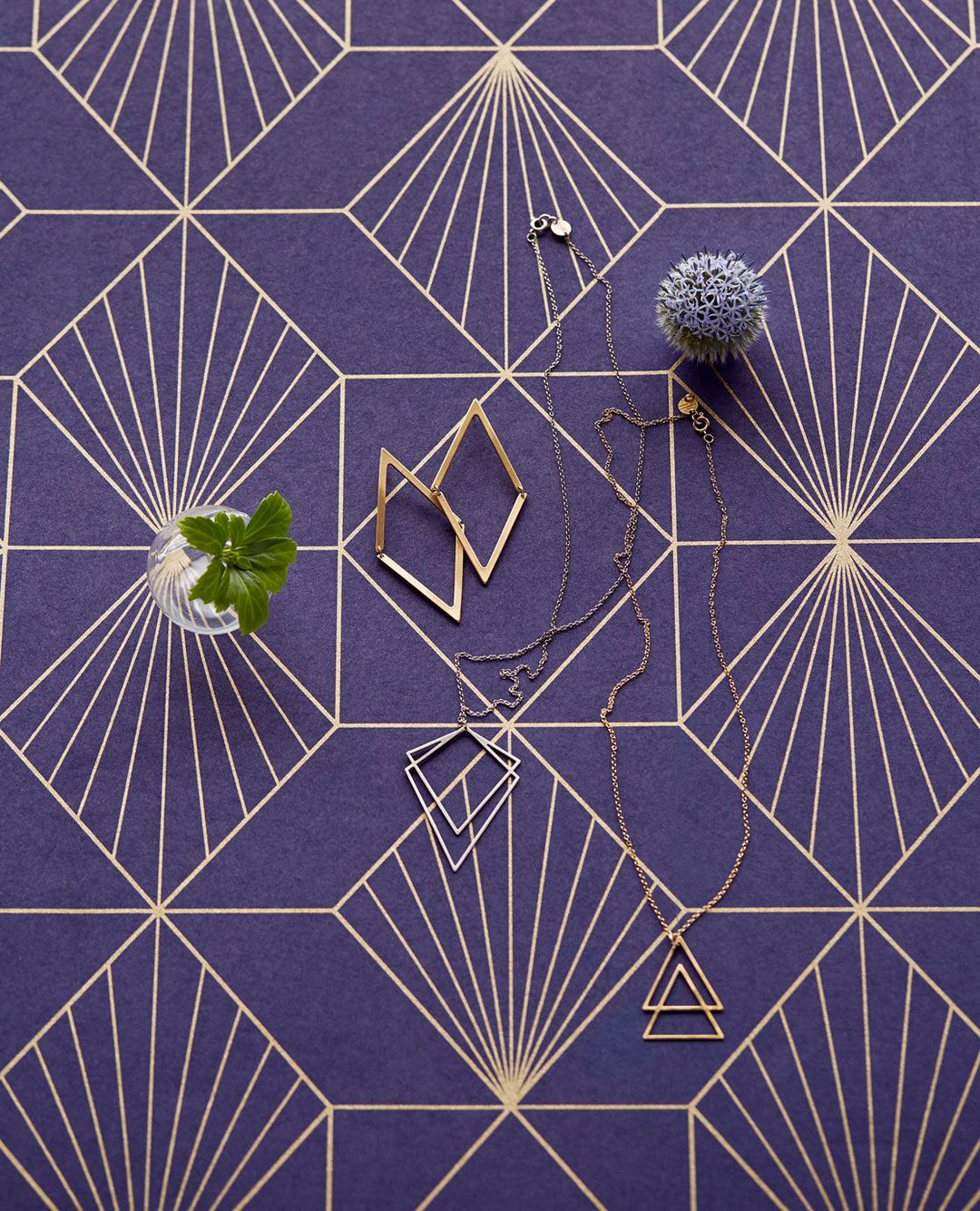 EIJFFINGER Geonature 366072 - Afbeelding 2 - Blauw, Goud, Retro, Vintage, Ruiten, Grafisch, Geometrisch