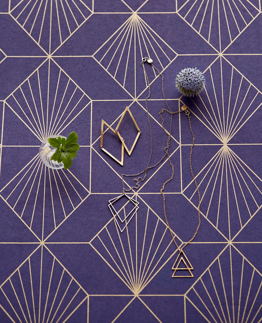 EIJFFINGER Geonature 366072 - Afbeelding 2 - Blauw, Goud, Retro, Vintage, Ruiten, Grafisch, Geometrisch