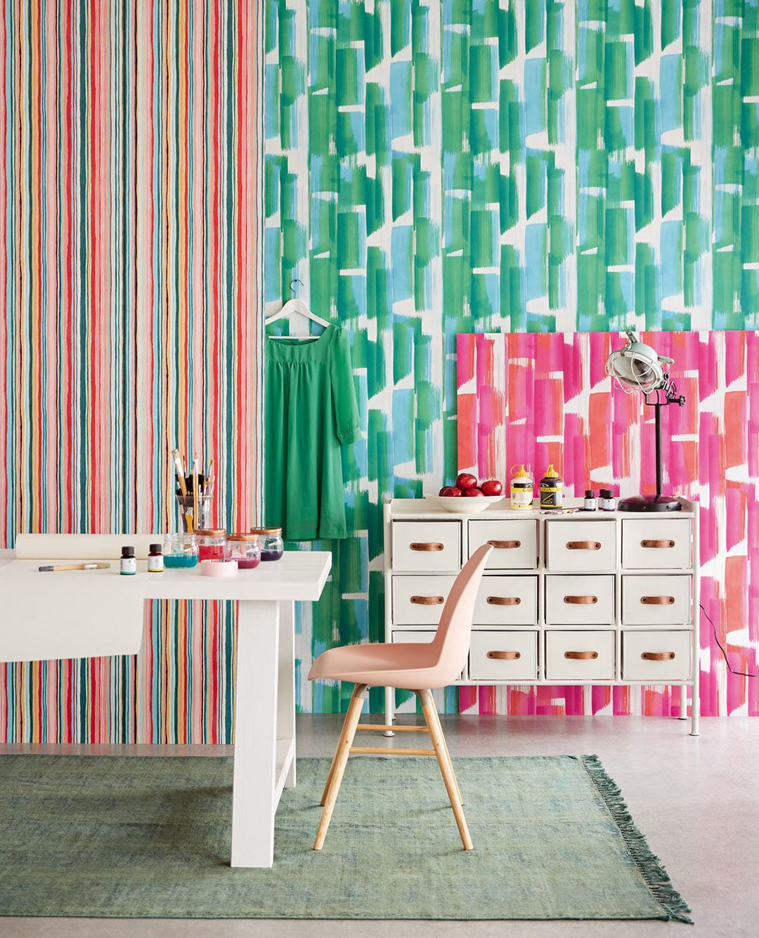 EIJFFINGER Stripes+ 377000 - Afbeelding 3 - Groen, Stoer, Industrieel, Strepen, Kinderkamer