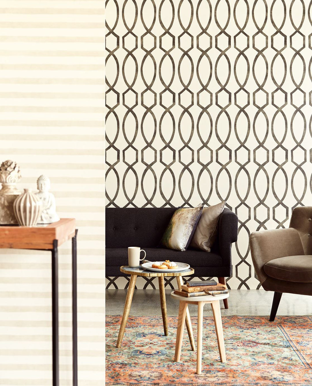 EIJFFINGER Stripes+ 377041 - Afbeelding 3 - Zwart / Grijs, Retro, Vintage, Stoer, Industrieel, Strepen, Grafisch