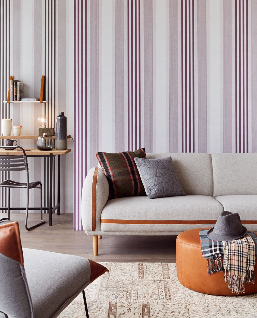 EIJFFINGER Stripes+ 377102 - Afbeelding 2 - Zwart / Grijs, Paars, Klassiek, Strepen
