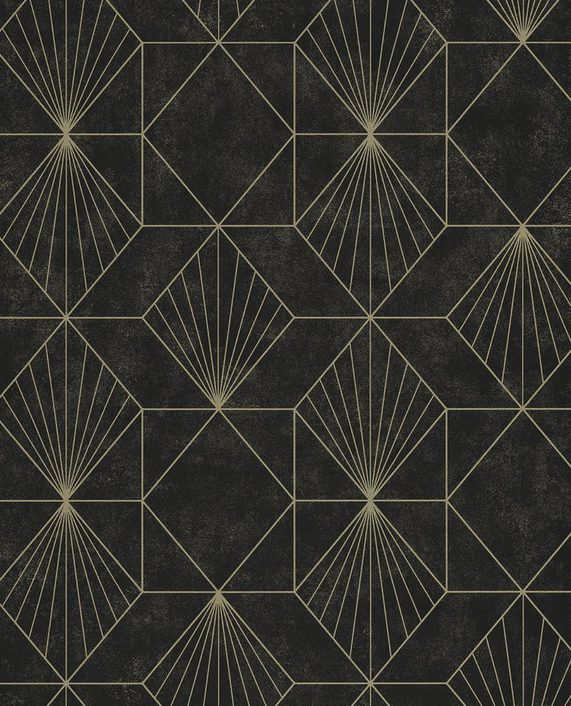 EIJFFINGER Geonature 366073 - Afbeelding 1 - Zwart / Grijs, Goud, Retro, Vintage, Stoer, Industrieel, Ruiten, Grafisch, Geometrisch