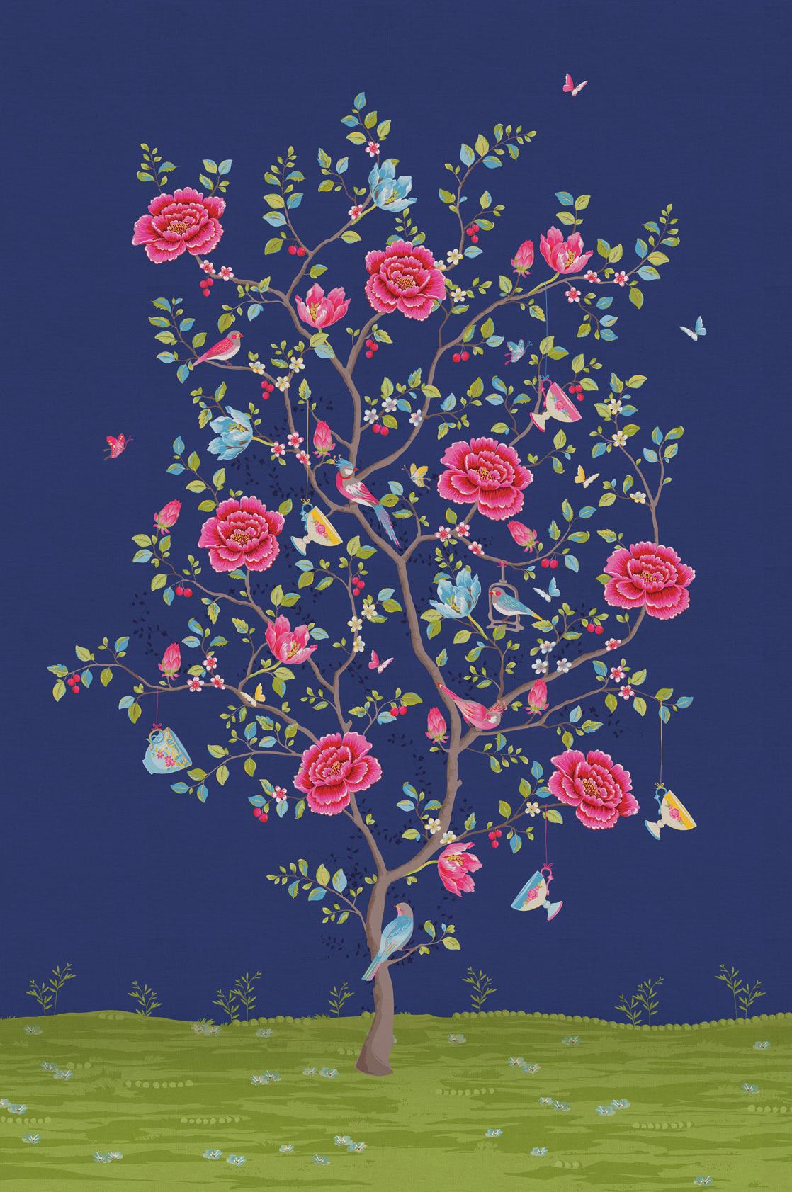 EIJFFINGER Pip Studio III 341093 - Afbeelding 1 - Multi, Blauw, Kinderkamer, Pip Studio, Vogels, Bloemen
