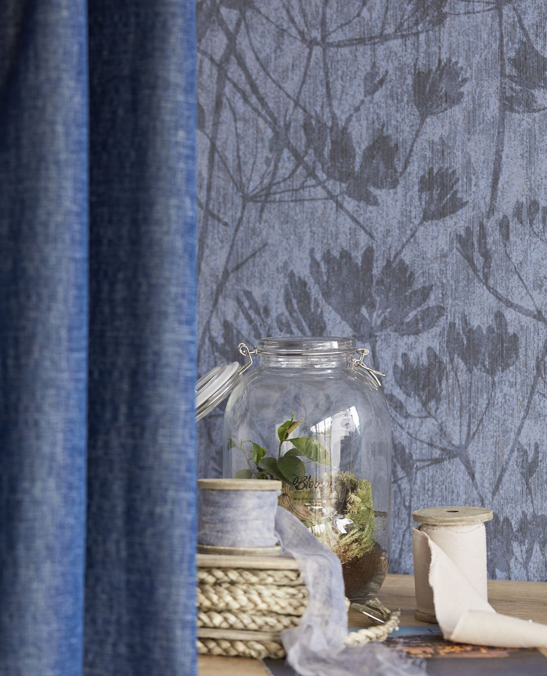 EIJFFINGER Lino 379052 - Afbeelding 2 - Blauw, Landelijk, Stoer, Industrieel, Natuurlijk, Bladeren