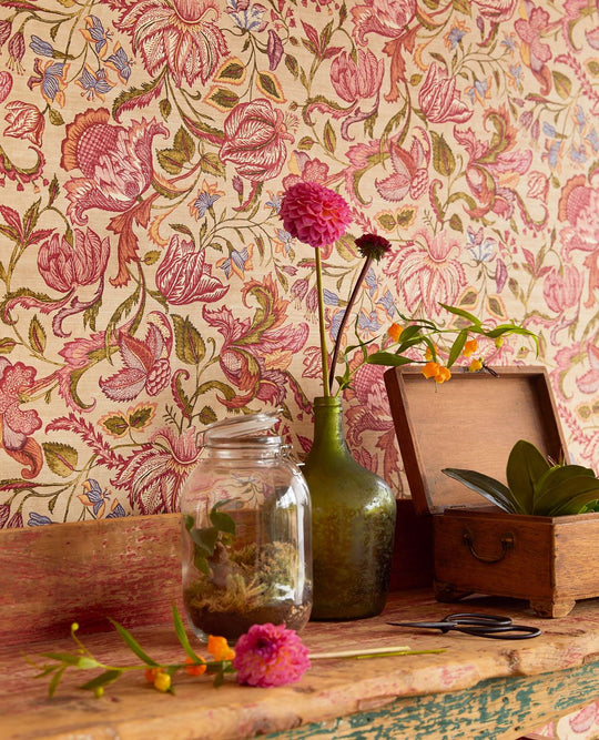 EIJFFINGER Sundari 375102 - Afbeelding 3 - Naturel, Multi, Rood, Romantisch, Etnisch, Klassiek, Bloemen