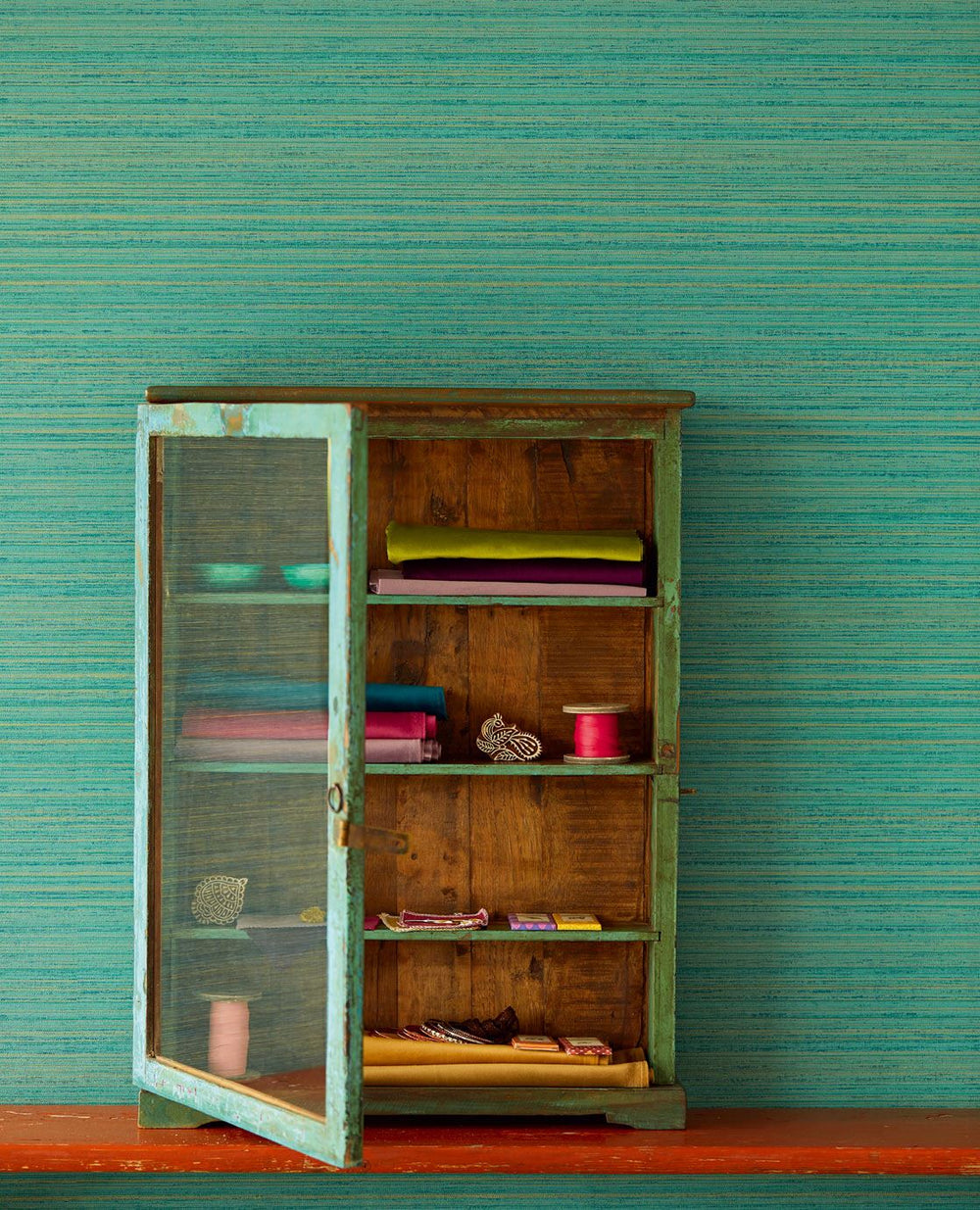 EIJFFINGER Sundari 375143 - Afbeelding 2 - Blauw, Groen, Landelijk, Etnisch, Basic, Natuurlijk, Effen, Uni, Structuren