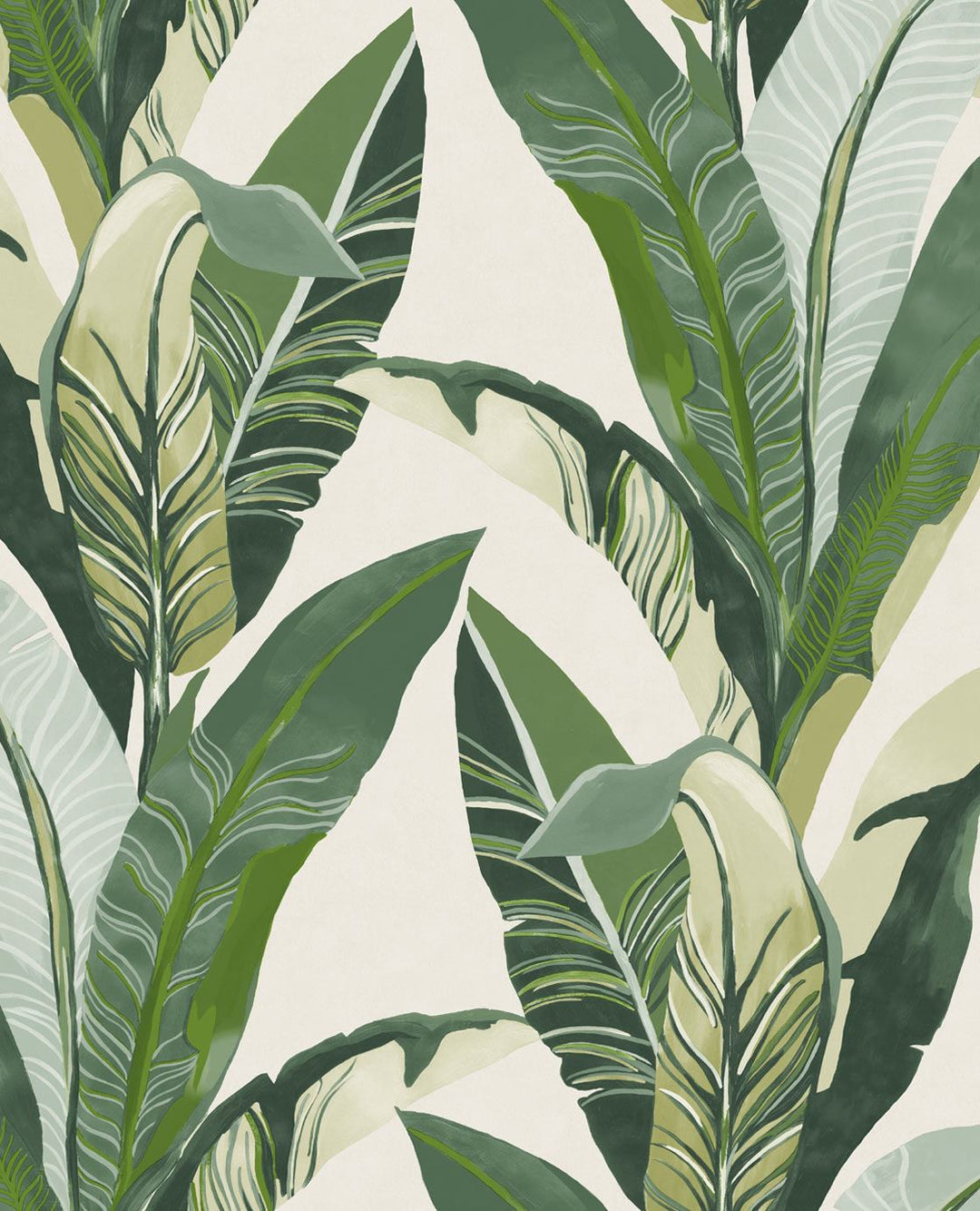 EIJFFINGER Vivid 384500 - Afbeelding 1 - Wit, Multi, Groen, Retro, Vintage, Etnisch, Natuurlijk, Bladeren