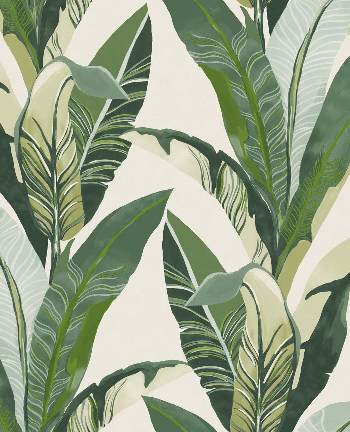 EIJFFINGER Vivid 384500 - Afbeelding 1 - Wit, Multi, Groen, Retro, Vintage, Etnisch, Natuurlijk, Bladeren