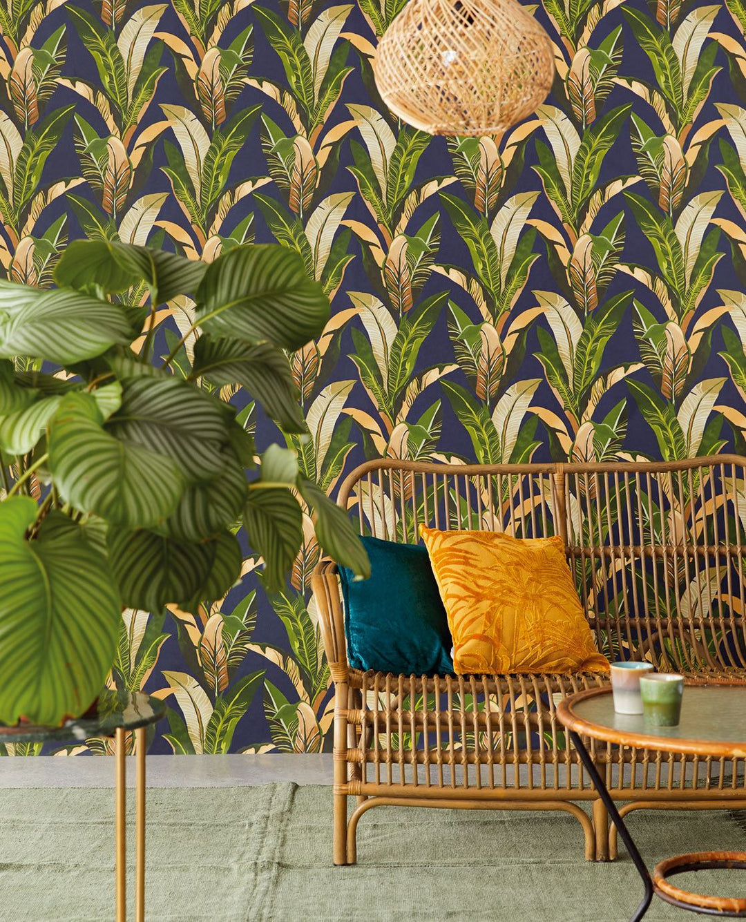 EIJFFINGER Vivid 384504 - Afbeelding 2 - Multi, Blauw, Retro, Vintage, Etnisch, Natuurlijk, Bladeren