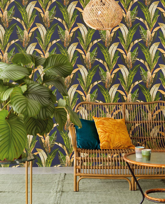 EIJFFINGER Vivid 384504 - Afbeelding 2 - Multi, Blauw, Retro, Vintage, Etnisch, Natuurlijk, Bladeren