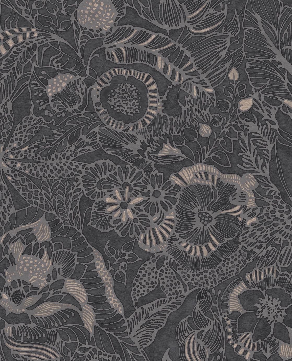 EIJFFINGER Enso 386511 - Afbeelding 1 - Naturel, Zwart / Grijs, Etnisch, Stoer, Industrieel, Chic, Glamour, Bloemen, Bladeren