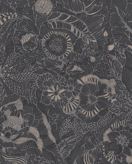 EIJFFINGER Enso 386511 - Afbeelding 1 - Naturel, Zwart / Grijs, Etnisch, Stoer, Industrieel, Chic, Glamour, Bloemen, Bladeren
