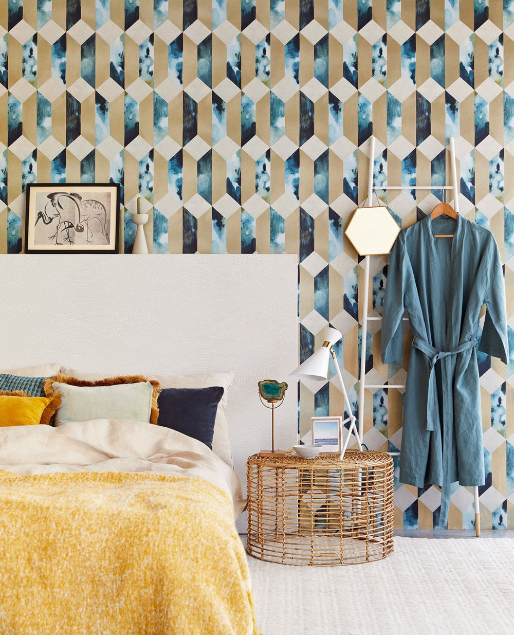 EIJFFINGER Enso 386503 - Afbeelding 2 - Blauw, Retro, Vintage, Stoer, Industrieel, Chic, Glamour, Ruiten, Fantasie, Geometrisch