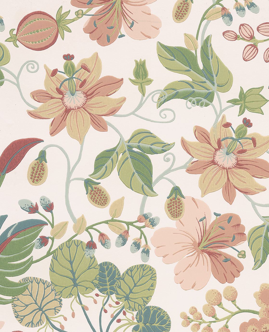 EIJFFINGER Carmen 392500 - Afbeelding 1 - Wit, Multi, Naturel, Romantisch, Etnisch, Klassiek, Bloemen, Bladeren