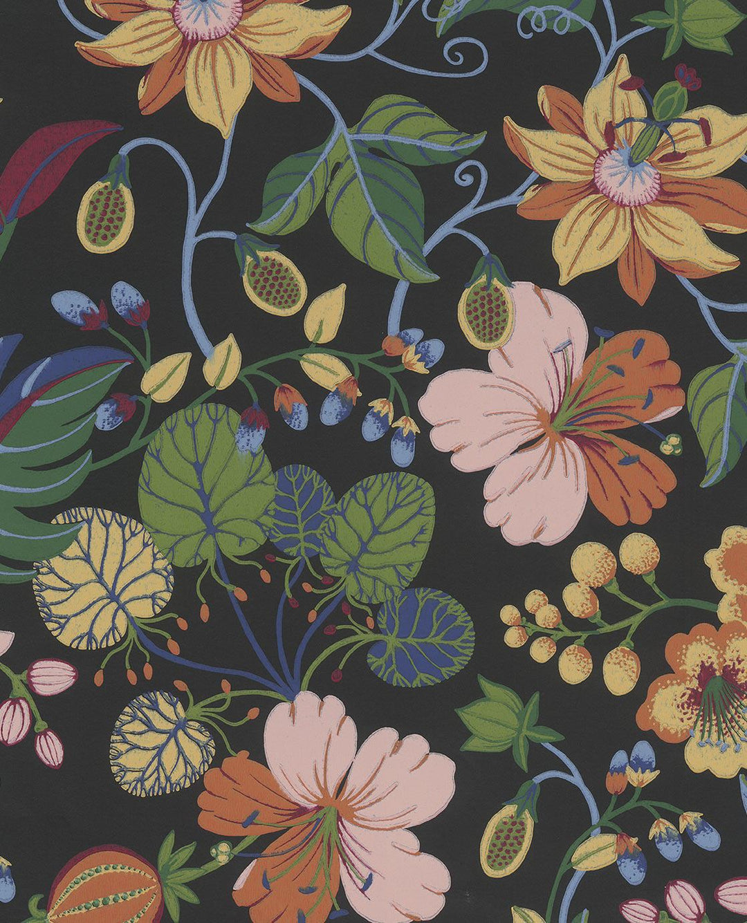 EIJFFINGER Carmen 392504 - Afbeelding 1 - Multi, Zwart / Grijs, Rood, Romantisch, Etnisch, Klassiek, Bloemen, Bladeren