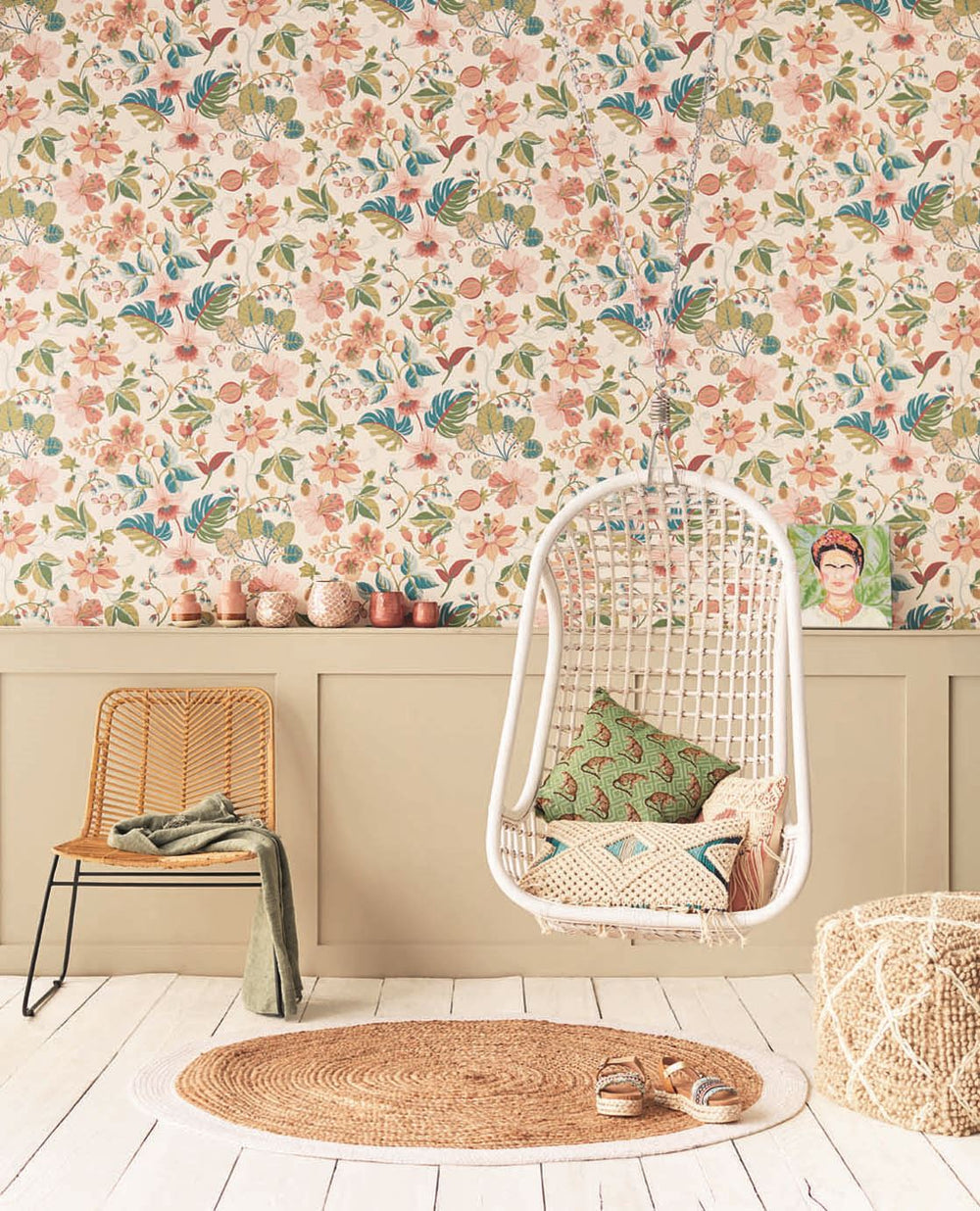 EIJFFINGER Carmen 392500 - Afbeelding 2 - Wit, Multi, Naturel, Romantisch, Etnisch, Klassiek, Bloemen, Bladeren