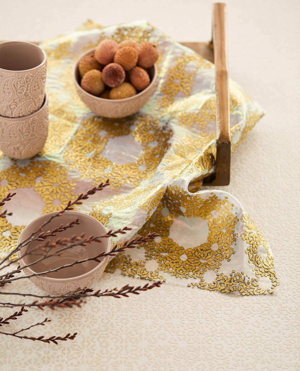 EIJFFINGER Carmen 392530 - Afbeelding 2 - Naturel, Wit, Goud, Scandinavisch, Romantisch, Etnisch, Structuren, Geometrisch Bloemen