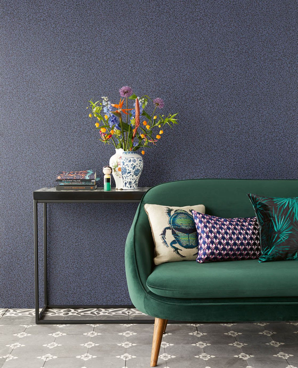 EIJFFINGER Carmen 392544 - Afbeelding 2 - Blauw, Zwart / Grijs, Romantisch, Etnisch, Klassiek, Bloemen, Bladeren