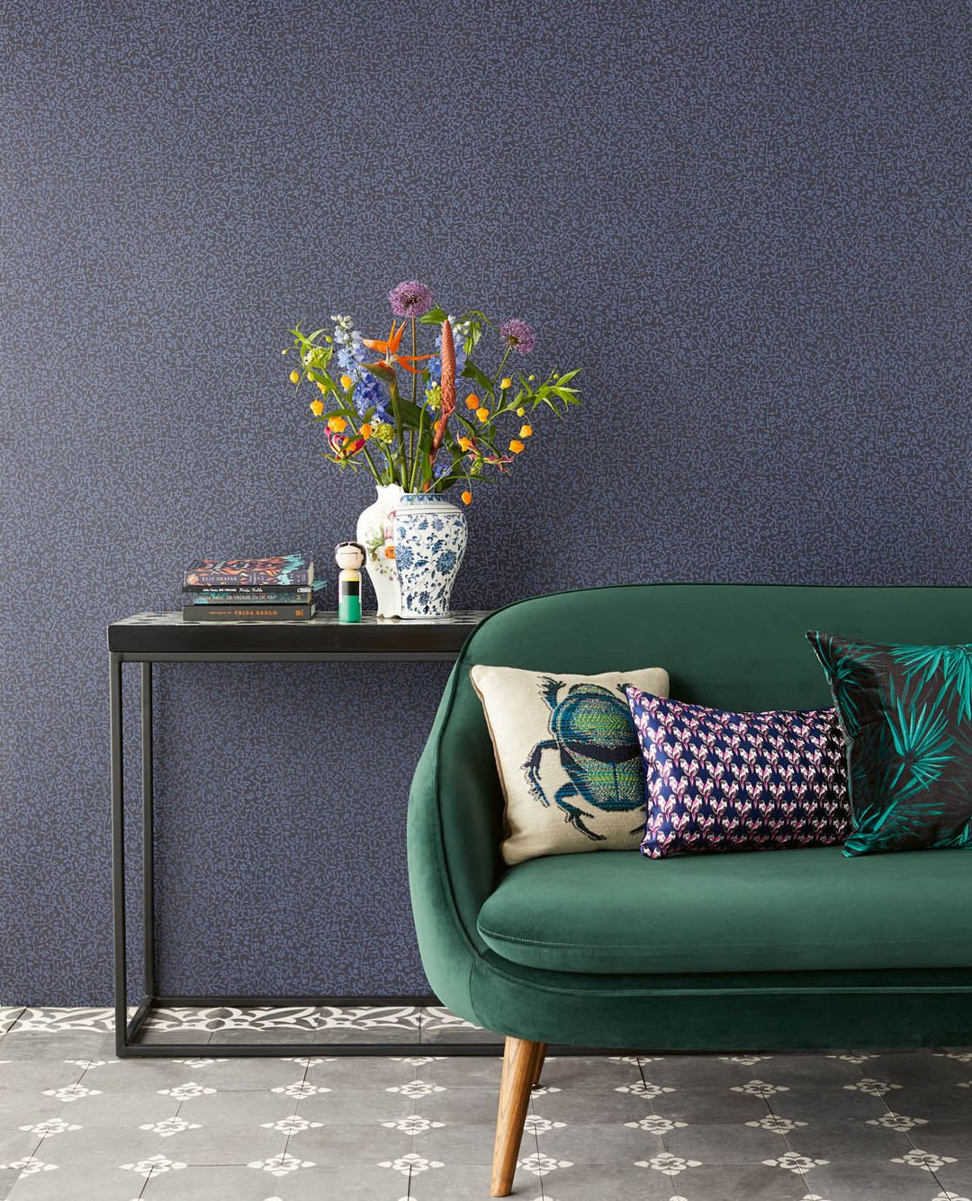 EIJFFINGER Carmen 392544 - Afbeelding 2 - Blauw, Zwart / Grijs, Romantisch, Etnisch, Klassiek, Bloemen, Bladeren