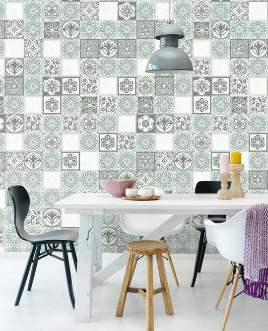 EIJFFINGER Carmen 392574 - Afbeelding 2 - Naturel, Wit, Zwart / Grijs, Romantisch, Etnisch, Klassiek, Geometrisch 
