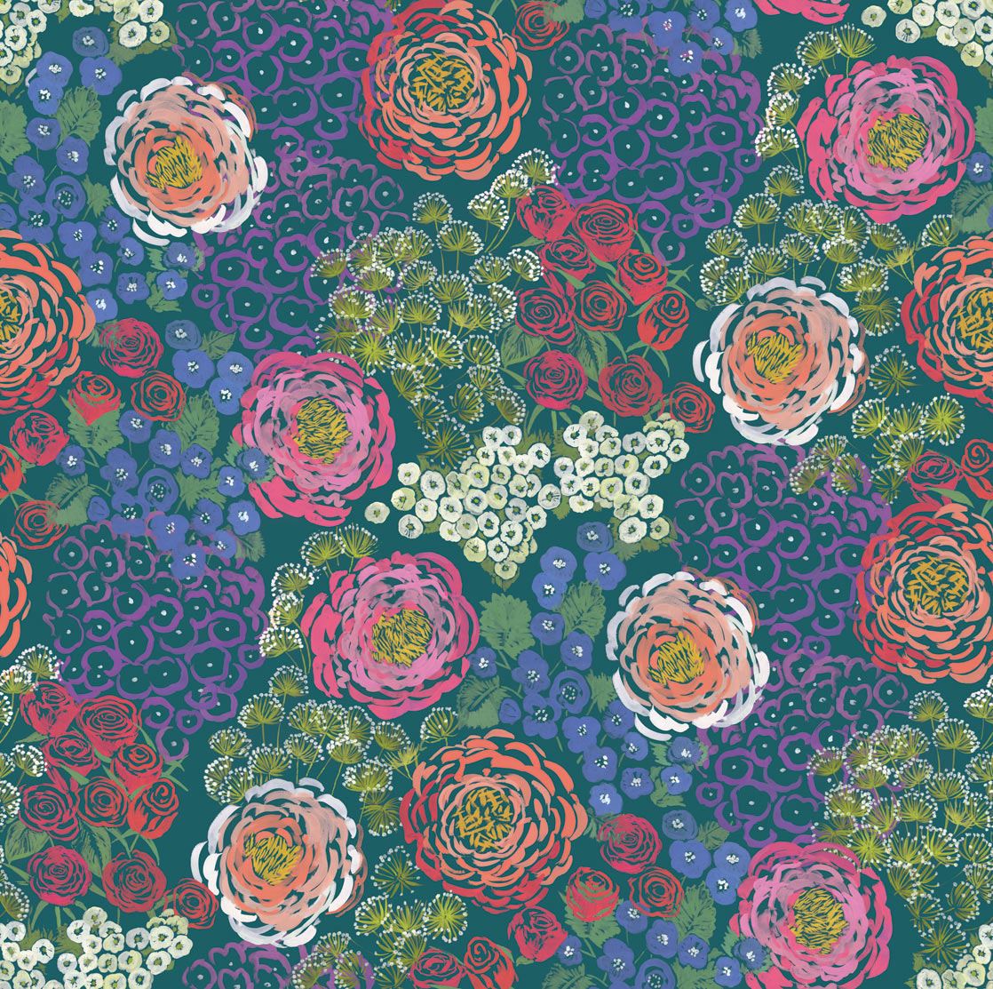 EIJFFINGER Carmen 392571 - Afbeelding 1 - Wit, Multi, Groen, Romantisch, Etnisch, Klassiek, Bloemen