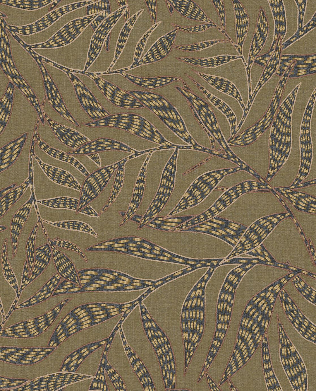 EIJFFINGER Terra 391551 - Afbeelding 1 - Groen, Zwart / Grijs, Retro, Vintage, Etnisch, Natuurlijk, Bladeren