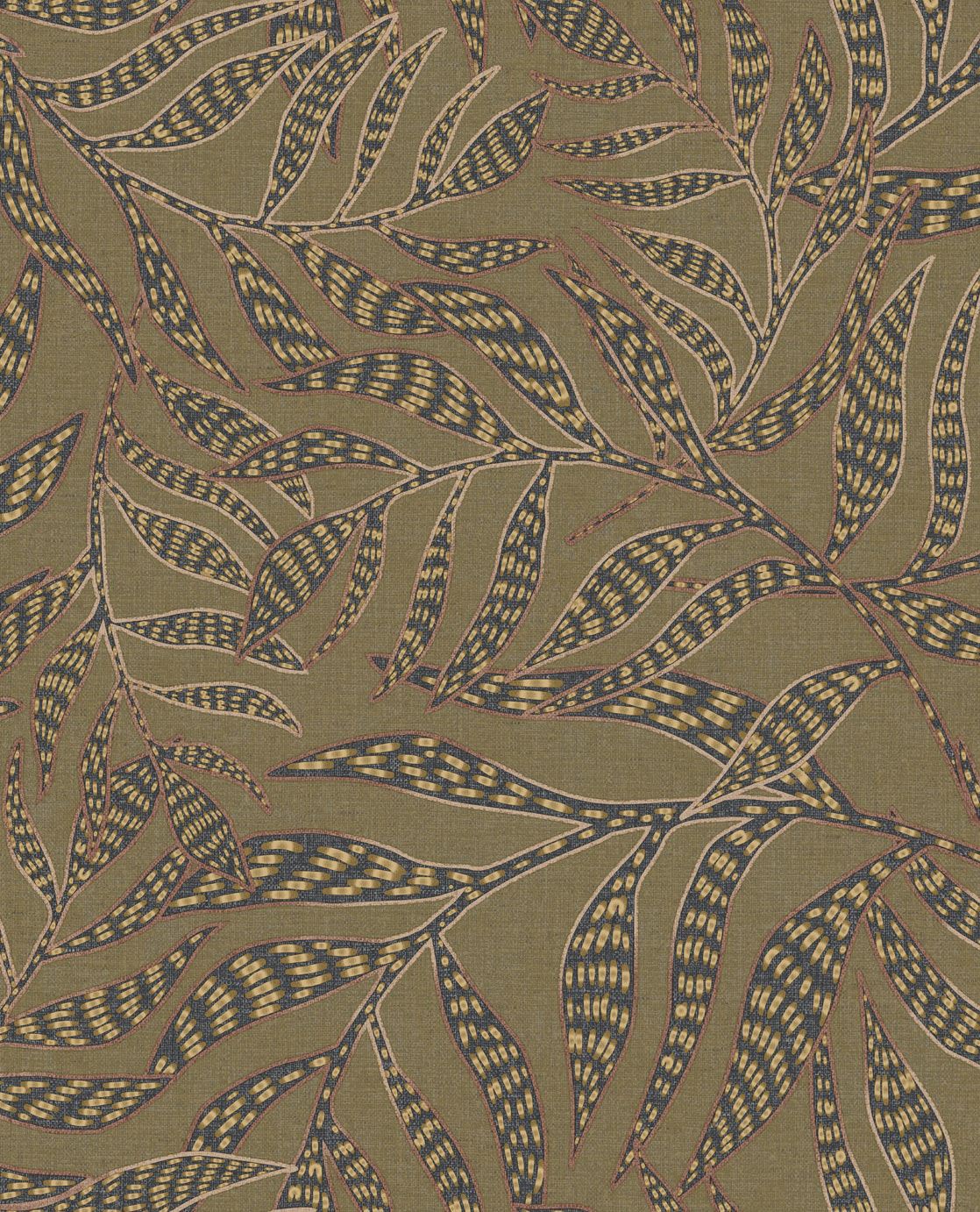 EIJFFINGER Terra 391551 - Afbeelding 1 - Groen, Zwart / Grijs, Retro, Vintage, Etnisch, Natuurlijk, Bladeren