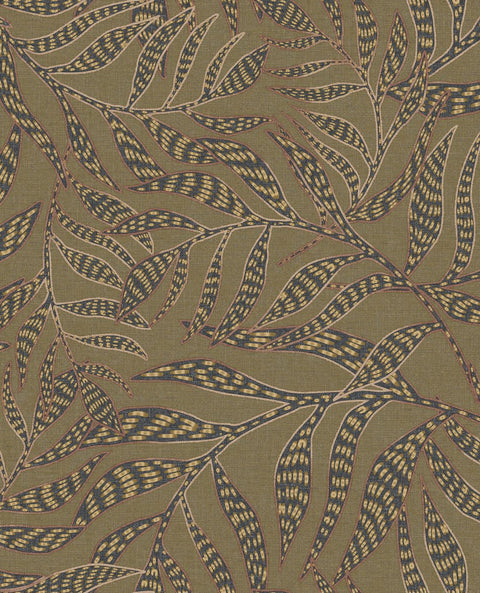 EIJFFINGER Terra 391551 - Afbeelding 1 - Groen, Zwart / Grijs, Retro, Vintage, Etnisch, Natuurlijk, Bladeren