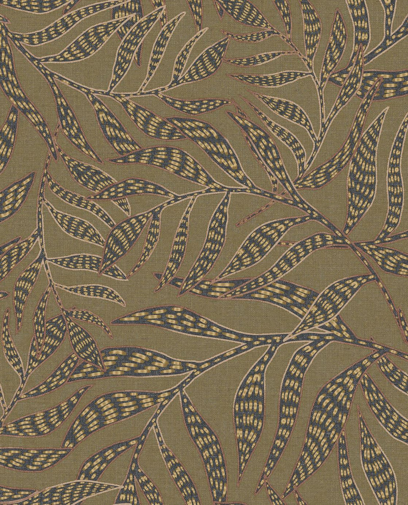 EIJFFINGER Terra 391551 - Afbeelding 1 - Groen, Zwart / Grijs, Retro, Vintage, Etnisch, Natuurlijk, Bladeren