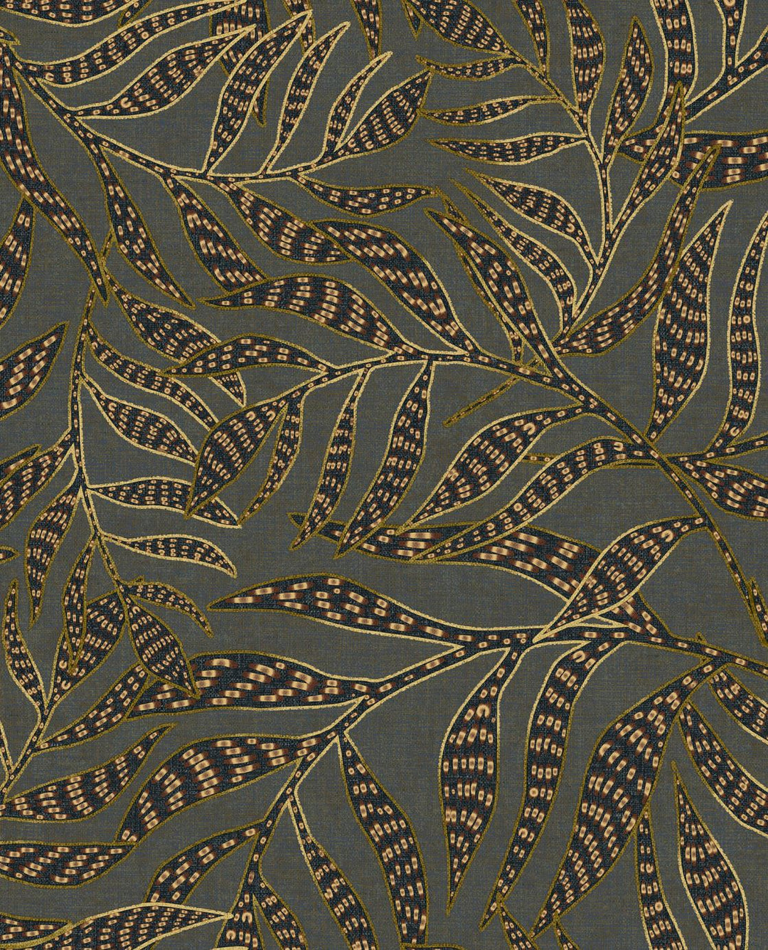 EIJFFINGER Terra 391553 - Afbeelding 1 - Blauw, Zwart / Grijs, Retro, Vintage, Etnisch, Natuurlijk, Bladeren