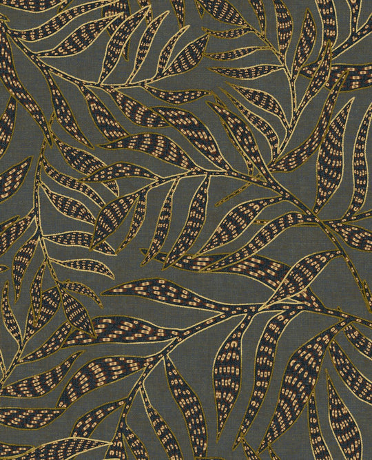 EIJFFINGER Terra 391553 - Afbeelding 1 - Blauw, Zwart / Grijs, Retro, Vintage, Etnisch, Natuurlijk, Bladeren