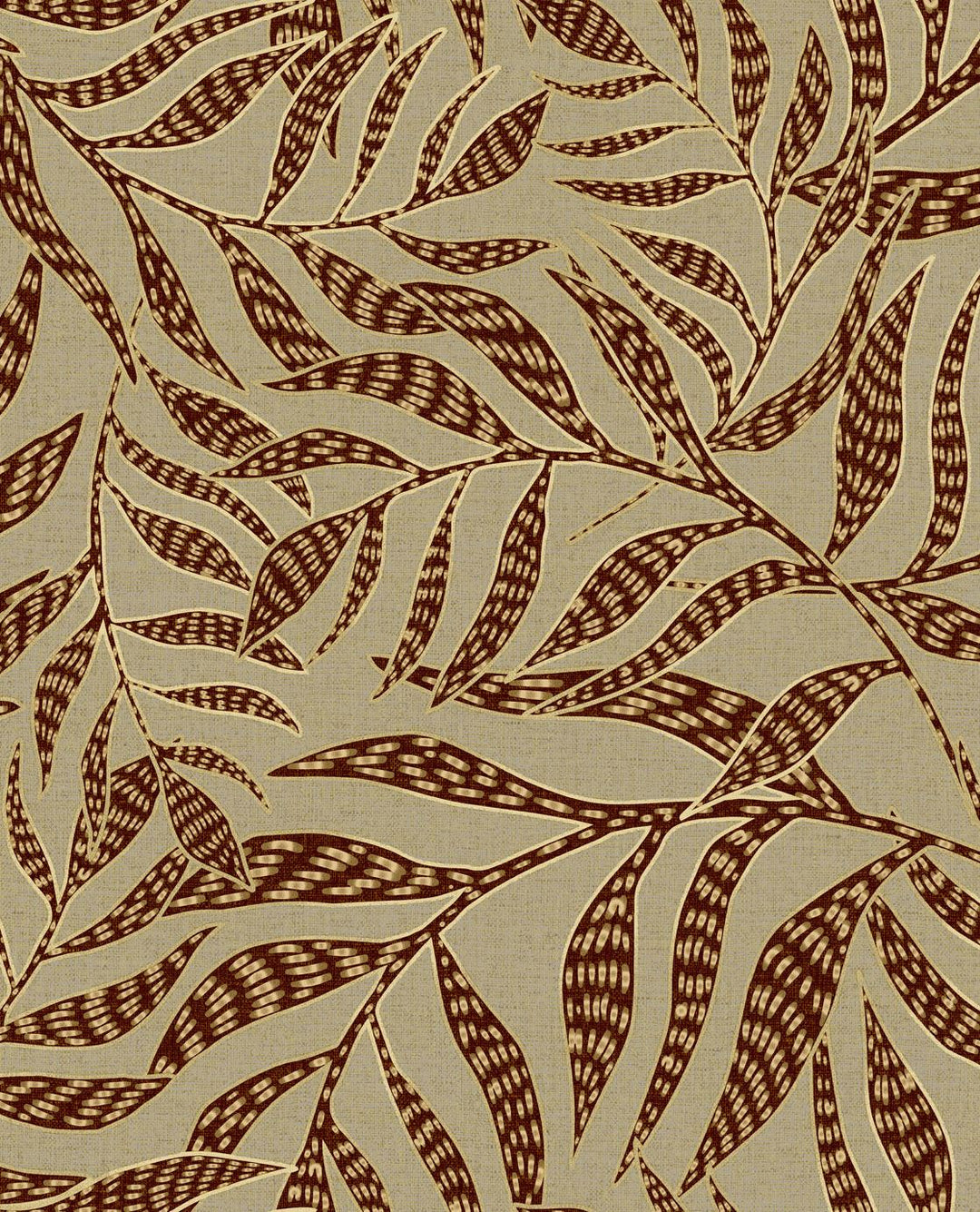 EIJFFINGER Terra 391555 - Afbeelding 1 - Naturel, Groen, Zwart / Grijs, Retro, Vintage, Etnisch, Natuurlijk, Bladeren