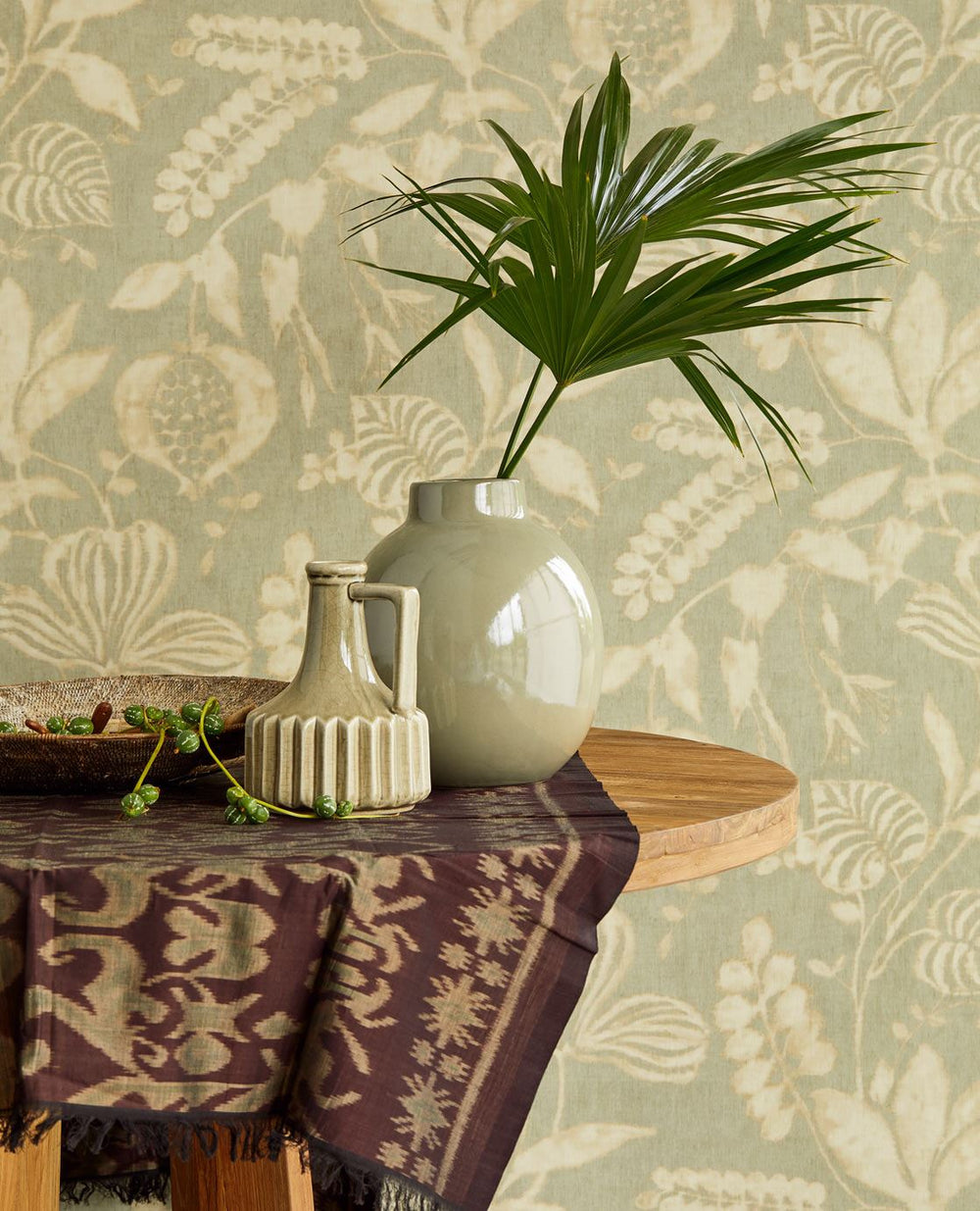 EIJFFINGER Terra 391501 - Afbeelding 2 - Naturel, Groen, Romantisch, Etnisch, Klassiek, Bloemen, Bladeren