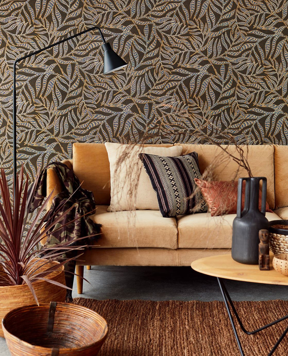 EIJFFINGER Terra 391550 - Afbeelding 2 - Naturel, Blauw, Retro, Vintage, Etnisch, Natuurlijk, Bladeren