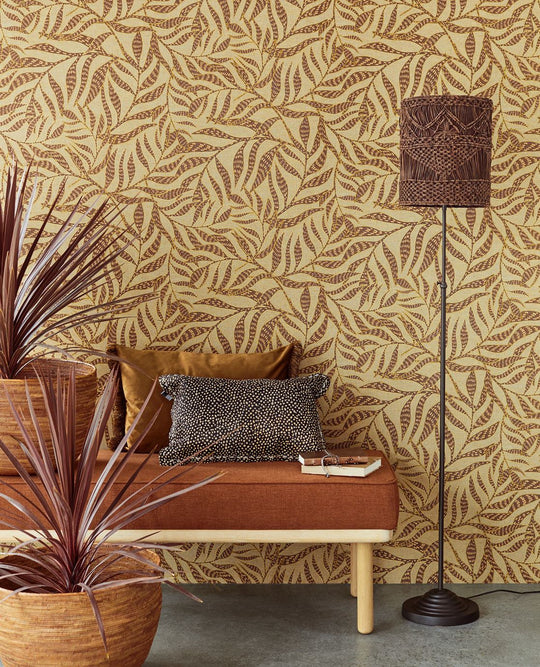 EIJFFINGER Terra 391555 - Afbeelding 2 - Naturel, Groen, Zwart / Grijs, Retro, Vintage, Etnisch, Natuurlijk, Bladeren