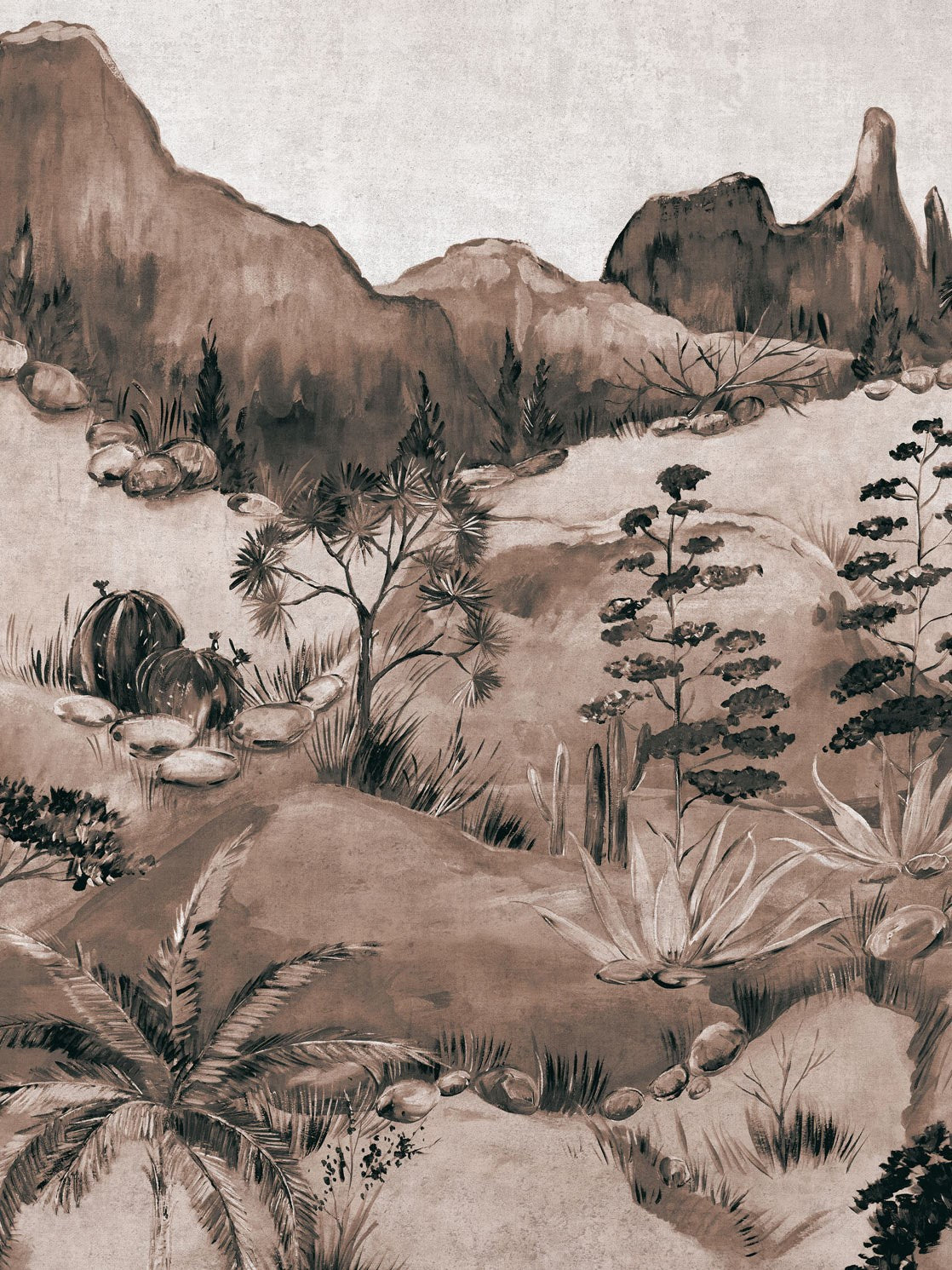 EIJFFINGER Terra 391566 - Afbeelding 1 - Naturel, Zwart / Grijs, Retro, Vintage, Etnisch, Stoer, Industrieel, Natuurlijk, Bladeren