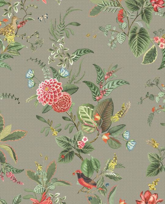 EIJFFINGER Pip Studio V 300113 - Afbeelding 1 - Naturel, Multi, Groen, Romantisch, Pip Studio, Vogels, Bloemen, Bladeren
