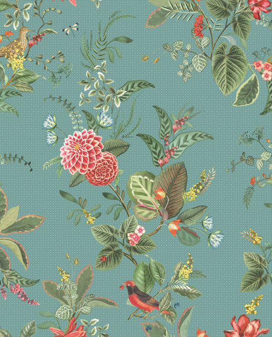 EIJFFINGER Pip Studio V 300115 - Afbeelding 1 - Blauw, Groen, Romantisch, Pip Studio, Vogels, Bloemen, Bladeren