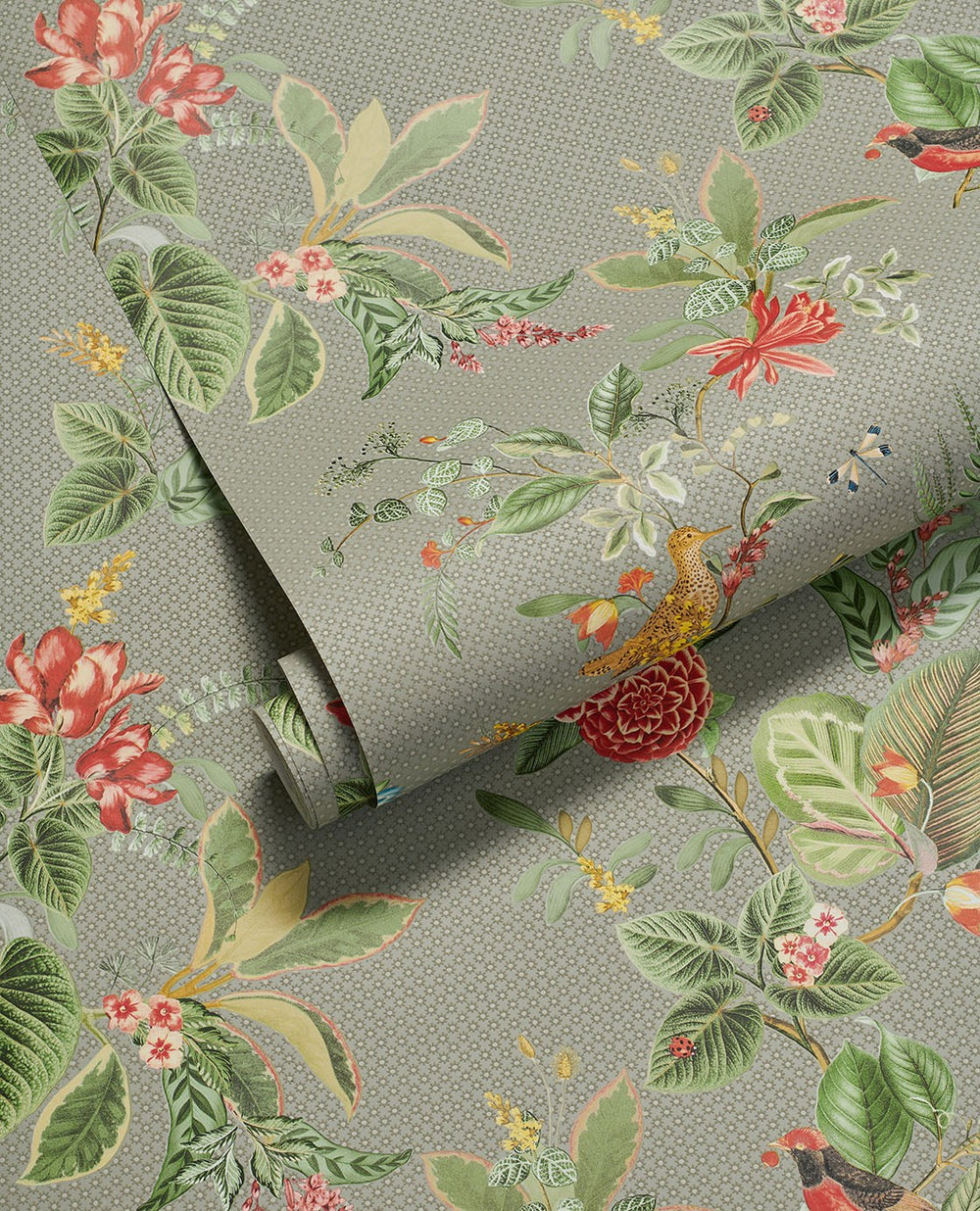 EIJFFINGER Pip Studio V 300113 - Afbeelding 2 - Naturel, Multi, Groen, Romantisch, Pip Studio, Vogels, Bloemen, Bladeren