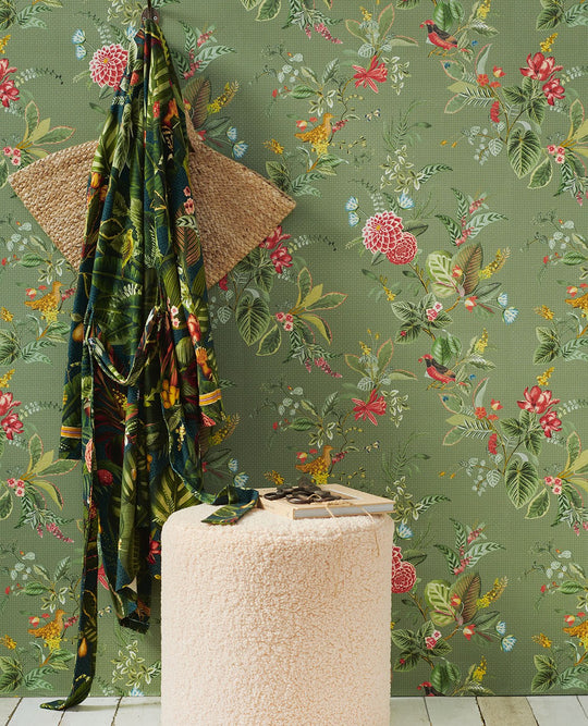 EIJFFINGER Pip Studio V 300114 - Afbeelding 2 - Multi, Groen, Romantisch, Pip Studio, Vogels, Bloemen, Bladeren