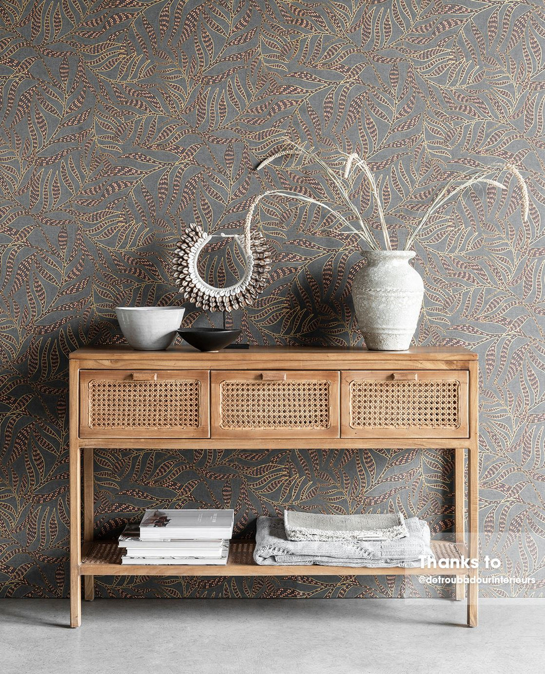 EIJFFINGER Terra 391553 - Afbeelding 4 - Blauw, Zwart / Grijs, Retro, Vintage, Etnisch, Natuurlijk, Bladeren