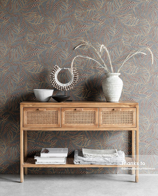 EIJFFINGER Terra 391553 - Afbeelding 4 - Blauw, Zwart / Grijs, Retro, Vintage, Etnisch, Natuurlijk, Bladeren