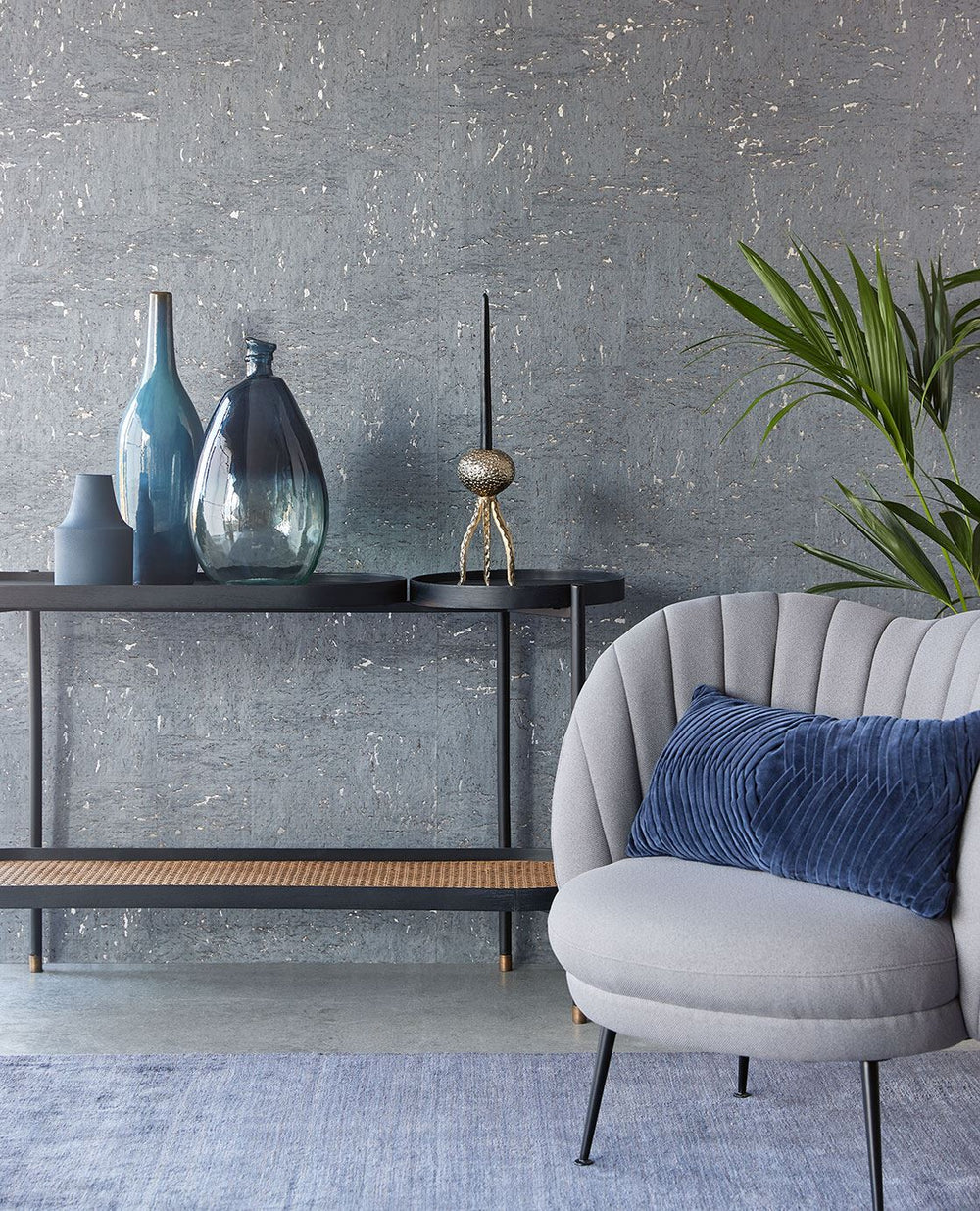 EIJFFINGER Natural Wallcovering III 303532 - Afbeelding 2 - Blauw, Landelijk, Etnisch, Stoer, Industrieel, Natuurlijk, Structuren, Kurk