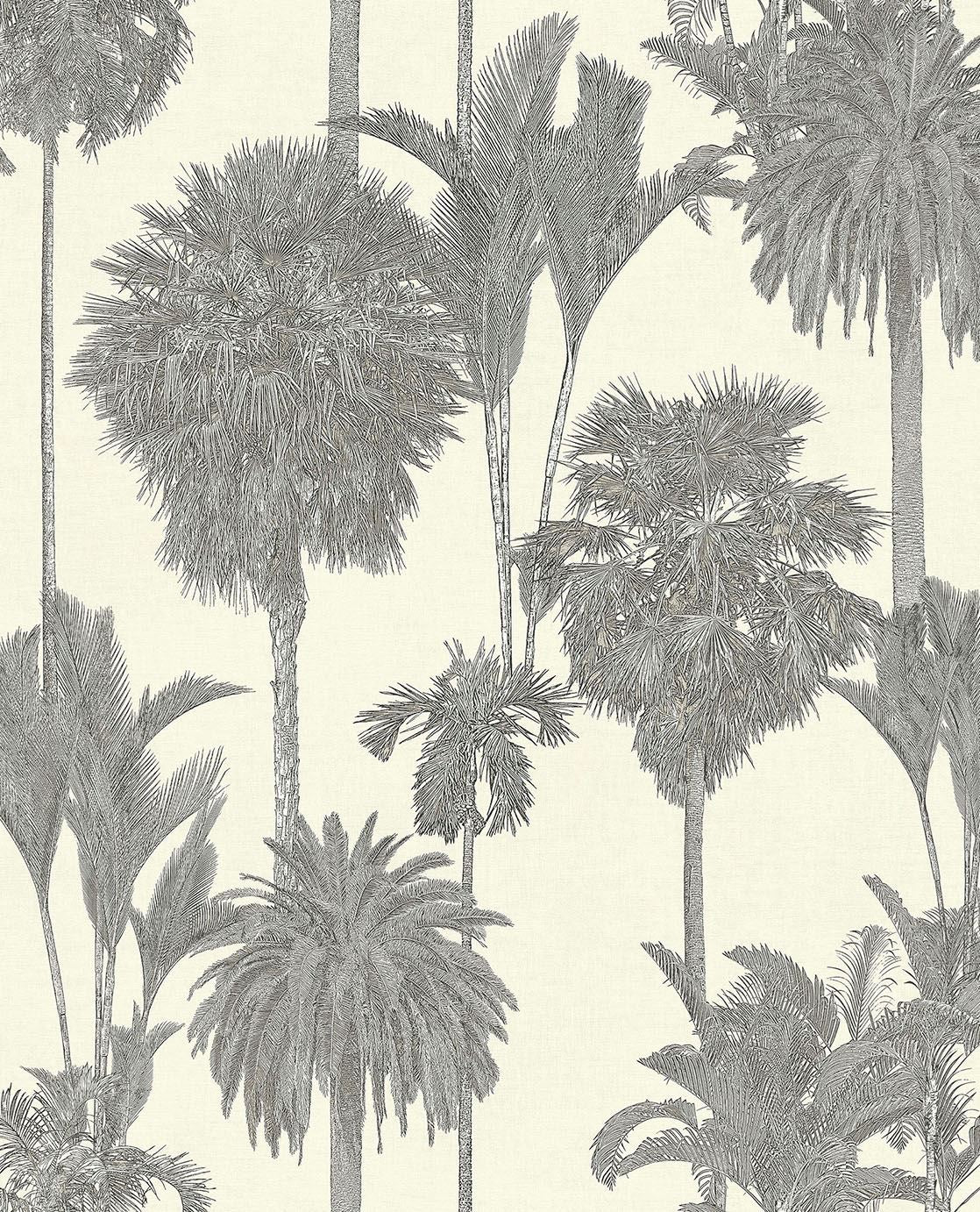 EIJFFINGER Oasis 317326 - Afbeelding 1 - Wit, Zwart / Grijs, Landelijk, Romantisch, Natuurlijk, Grafisch, Bladeren