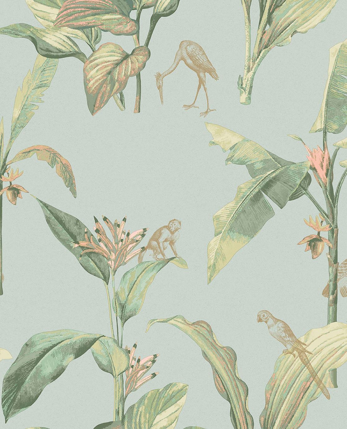 EIJFFINGER Oasis 317341 - Afbeelding 1 - Naturel, Blauw, Romantisch, Kinderkamer, Dieren, Fantasie, Bladeren